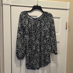 Chaps Navy/White/Green Floral Blouse